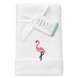 Flamingo Fingertip Towels Set of 2 Embroidered Guest Bath Beach House Summer